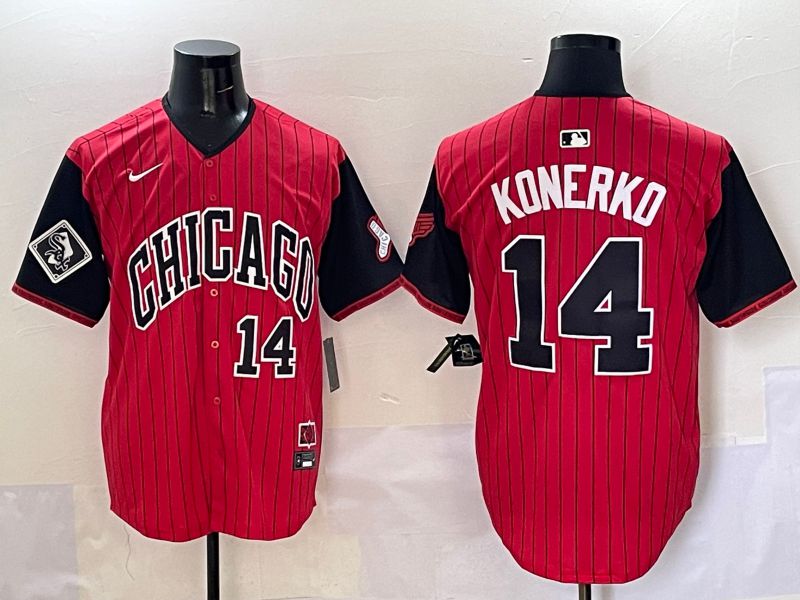 Men Chicago White Sox #14 Konerko Red Stripe Joint Name Nike 2025 MLB Jersey style 8->chicago white sox->MLB Jersey
